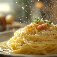 Spaghetti carbonara – oryginalny przepis ze śmietaną, posypane parmezanem i pieprzem. Pyszne danie, które zachwyci każdego.