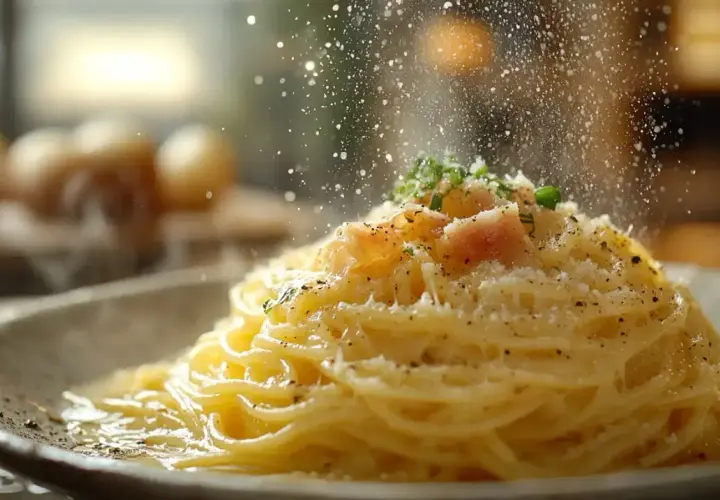 Spaghetti carbonara – oryginalny przepis ze śmietaną, posypane parmezanem i pieprzem. Pyszne danie, które zachwyci każdego.