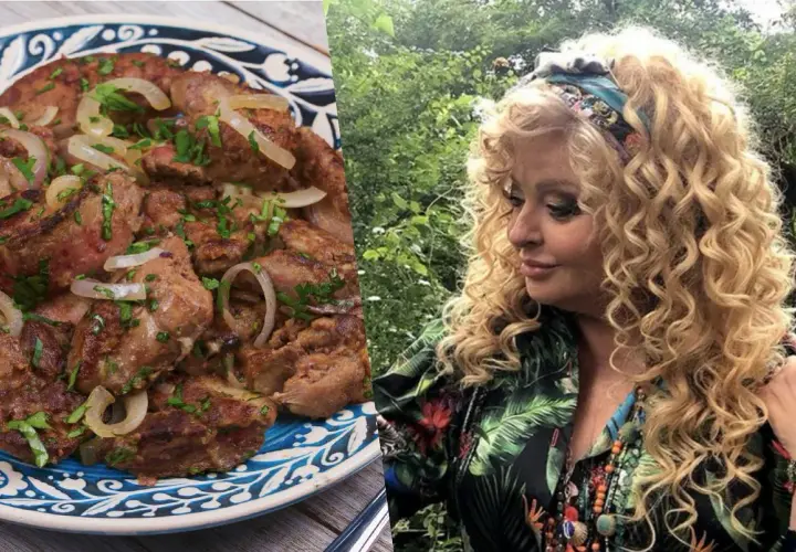 Jak zrobić wątróbkę? Na talerzu aromatyczna wątróbka z cebulką i natką pietruszki. Obok uśmiechnięta Magda Gessler.