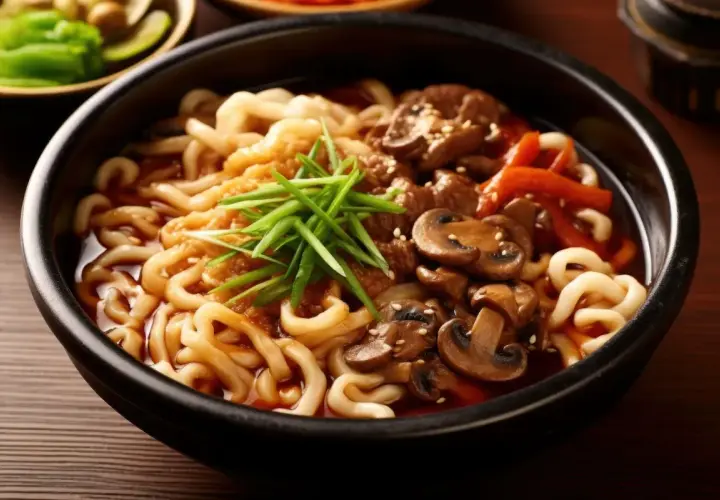 Pyszny makaron udon z wołowiną, grzybami i szczypiorkiem. Idealny przepis na szybki obiad.