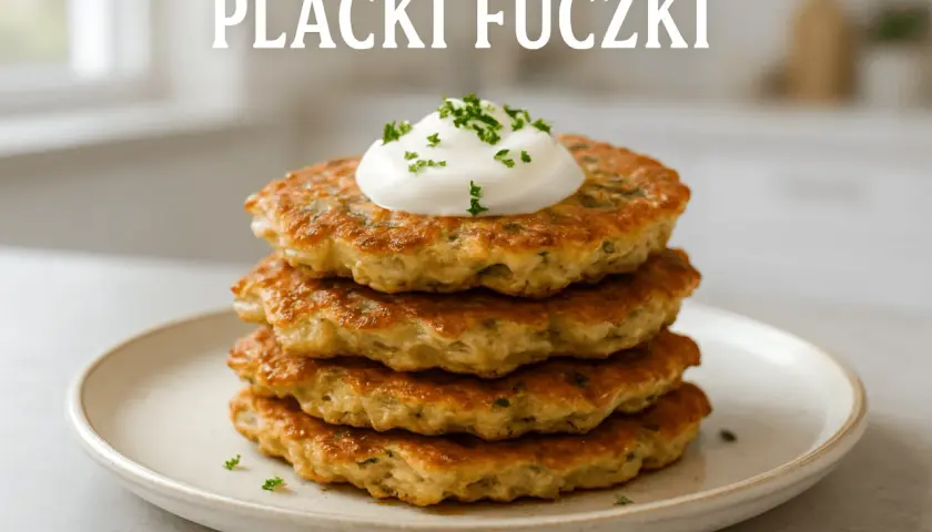 Stos złotych placuszków z ziołami, zwieńczony kleksem śmietany i posypany szczypiorkiem. Pyszny przepis na fuczki!