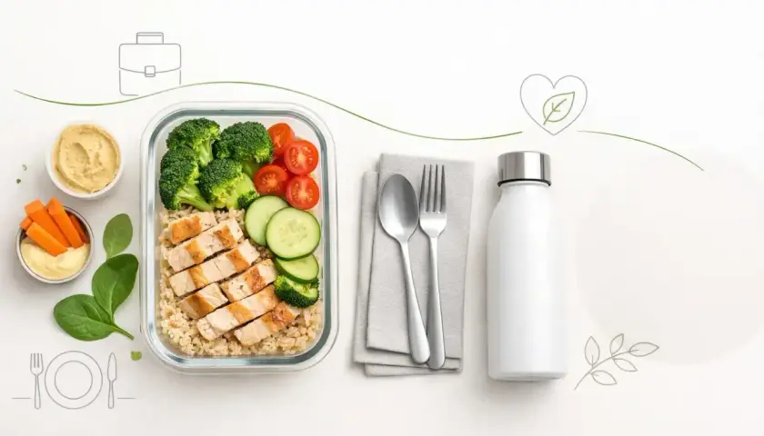 Zdrowy lunchbox z kurczakiem, ryżem i warzywami. Idealny posiłek, by kontrolować kalorie i cieszyć się smakiem.