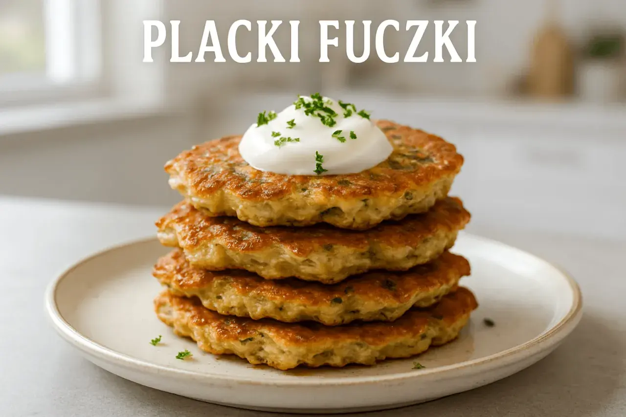 Stos złotych placuszków z ziołami, zwieńczony kleksem śmietany i posypany szczypiorkiem. Pyszny przepis na fuczki!