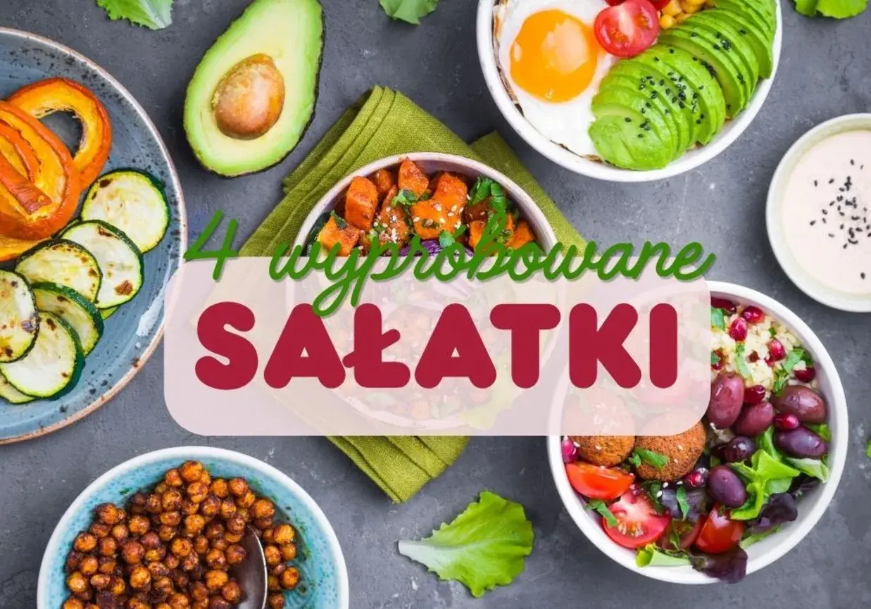 4 wypróbowane sałatki: z awokado i jajkiem, dynią, ciecierzycą i falafelami. Pyszne i zdrowe propozycje.