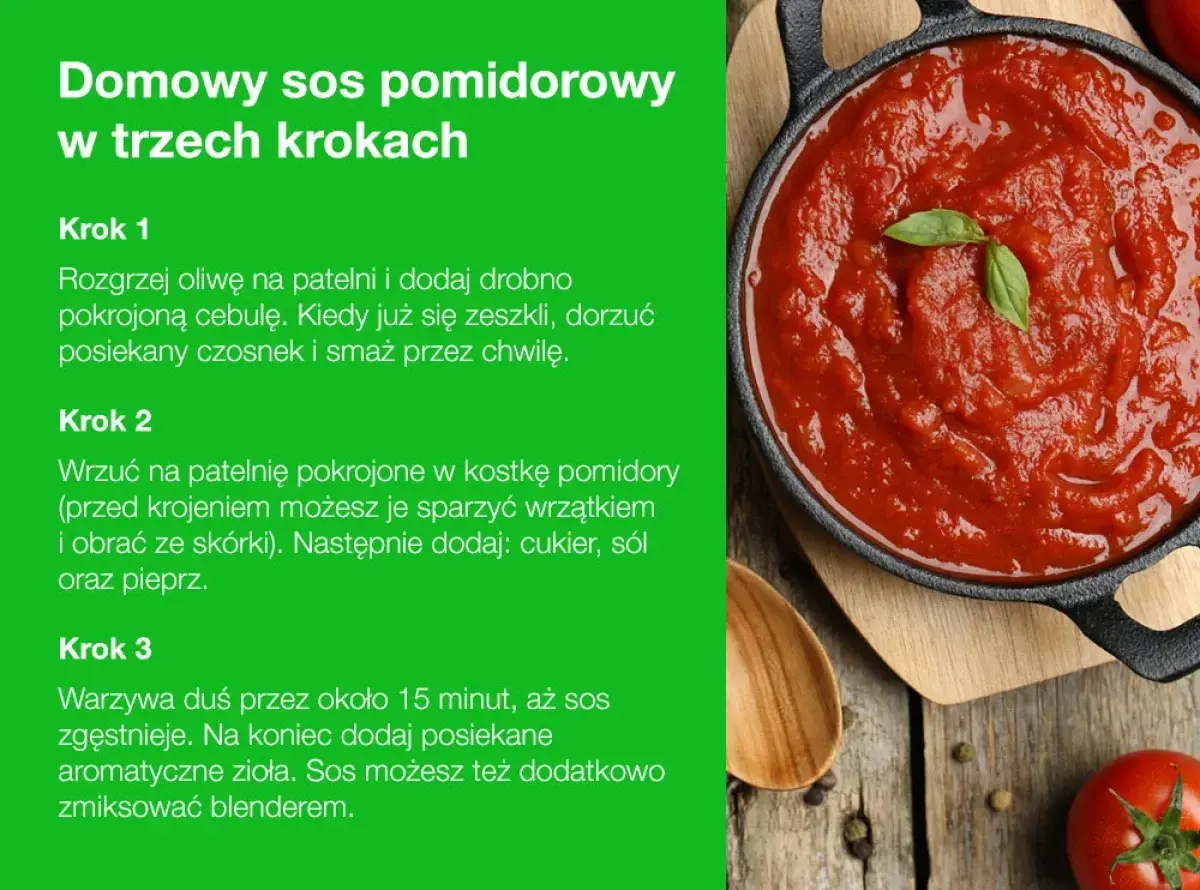 Domowy sos pomidorowy do makaronu, gotowy w trzech krokach. Pyszny, domowy sos pomidorowy.