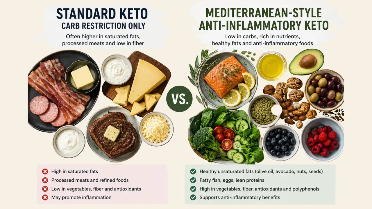 Porównanie standardowej diety keto (mięso, ser, masło) z keto śródziemnomorską (łosoś, warzywa, oliwa) – czy dieta keto jest zdrowa?